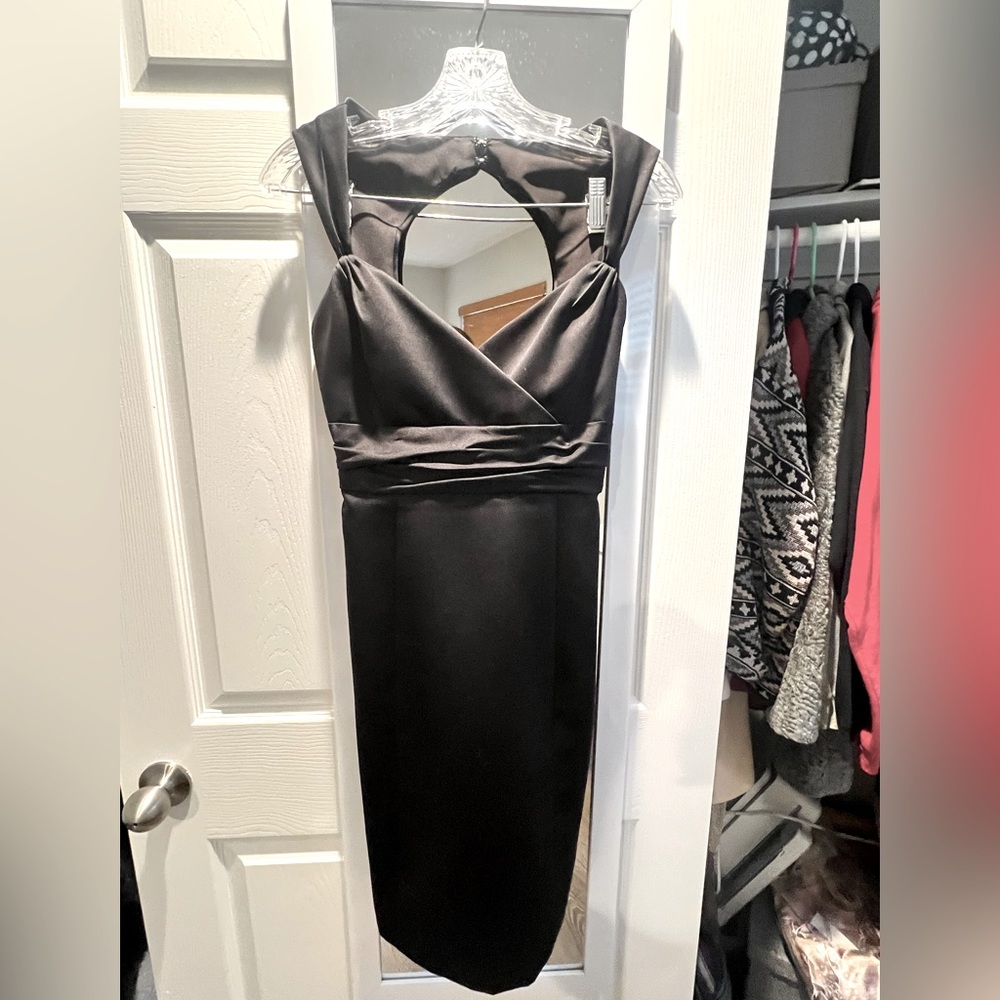 Alfred Angelo Satin Black Dress. Open back. Size M